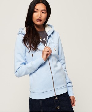 Superdry Applique zip Női Kapucnis Pulóver Szürke/Kék | WOLIU4301